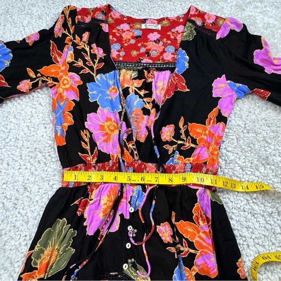 Free People Penny Printed Maxi Bodysuit Dress. Boho Floral Bright Lace Ruffle XS - Picture 13 of 16